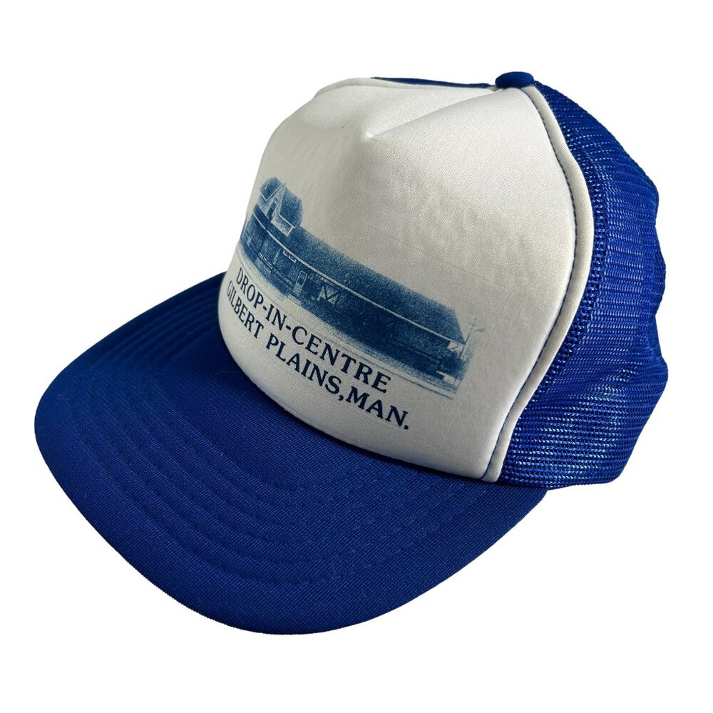 Vtg Trucker Hat Baseball Cap Drop In Centre Gilbert Plains Canada Mesh Snapback